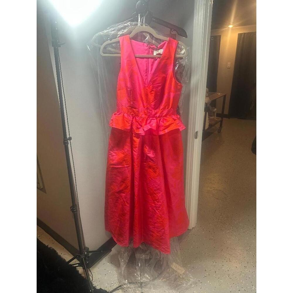 Kate Spade New York Pink Fit Flare Midi Dress Ruffle Waist V Neck Size Small S - Picture 4 of 4